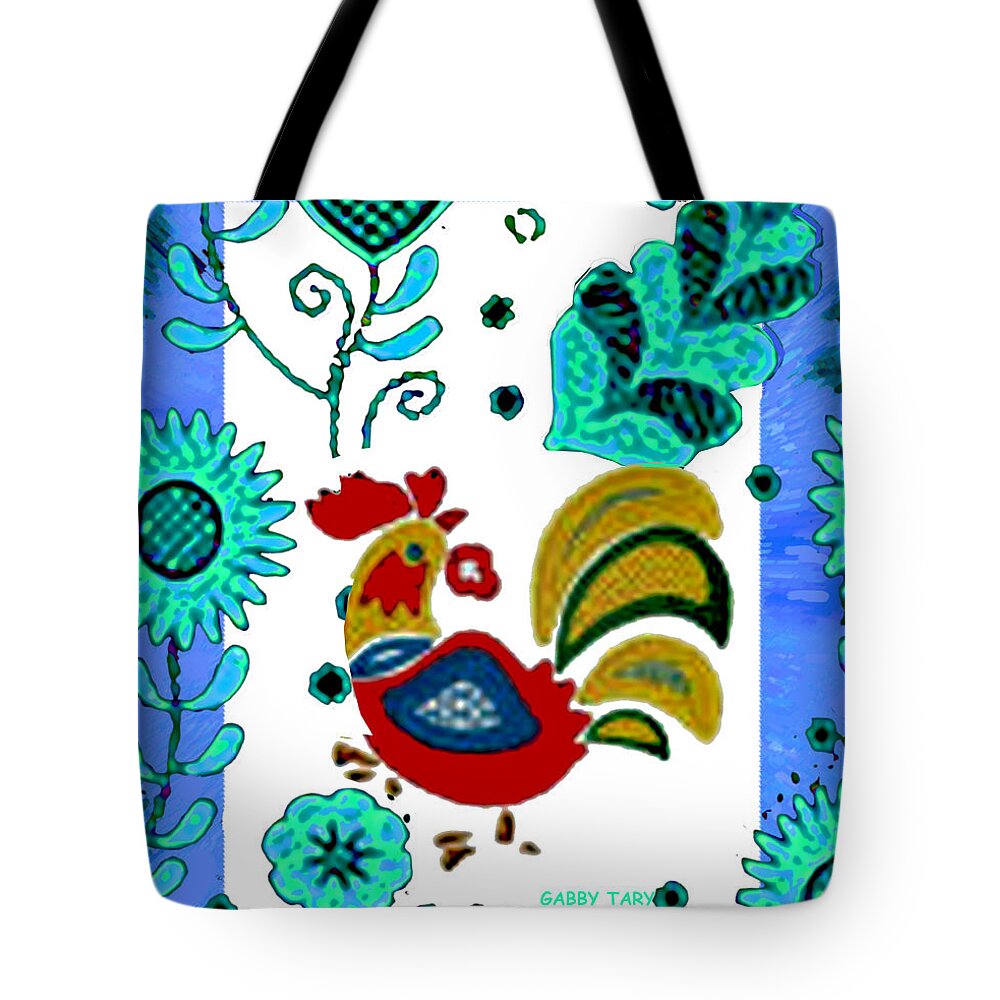 Hungarian Christmas Rooster Tote Bag featuring the mixed media Hungarian Christmas Rooster by Gabby Tary