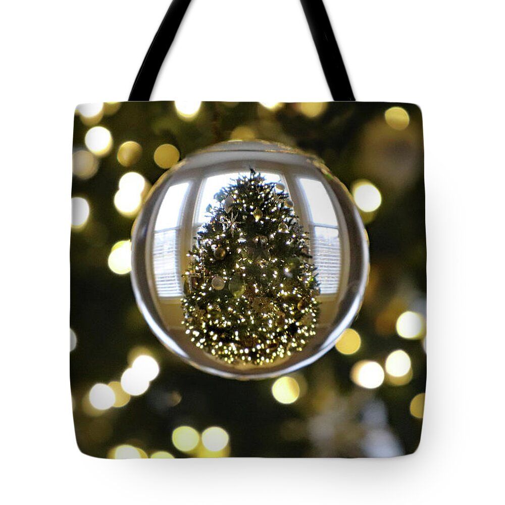 Christmas Tree Tote Bag featuring the photograph Christmas Tree in Lensball by David T Wilkinson
