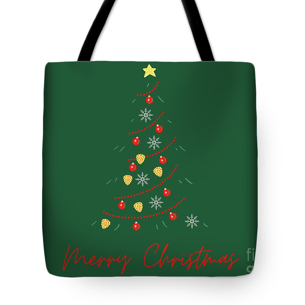 Christmas Tree; Ornaments; Star; Pine Cones; Garland; Merry Christmas; Simple; Holiday; Tote Bag featuring the photograph Christmas Tree on Green by Tina Uihlein