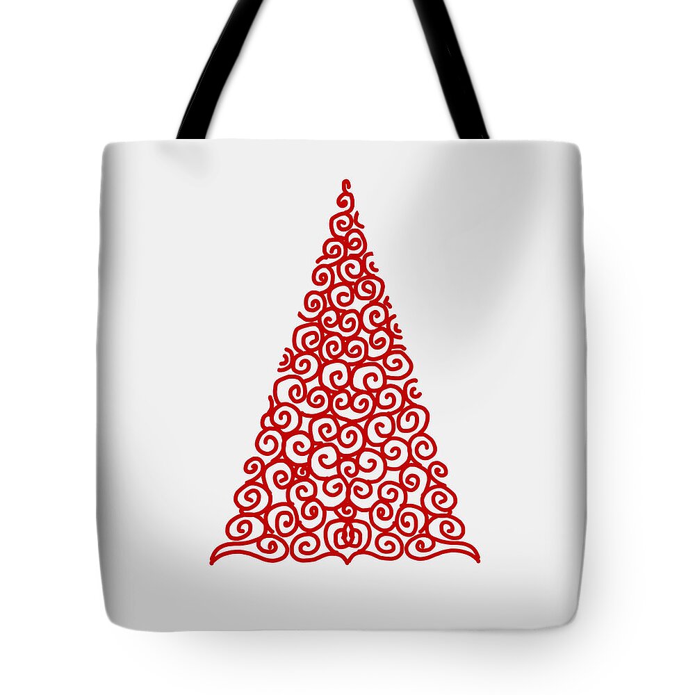 Red Tote Bag featuring the digital art Christmas Tree by Bnte Creations