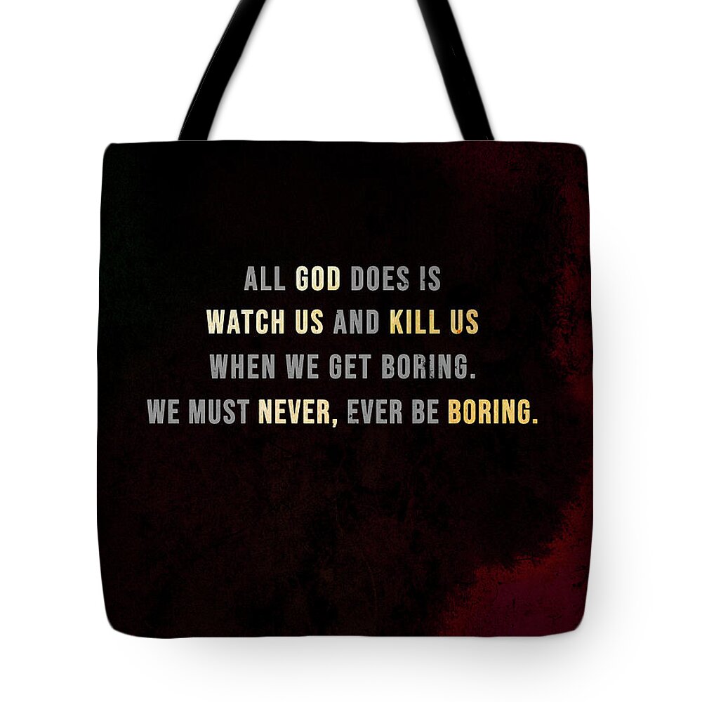 Chuck Palahniuk Tote Bag featuring the mixed media Chuck Palahniuk, Invisible Monsters - 01 - Typographic Quote Poster by Studio Grafiikka