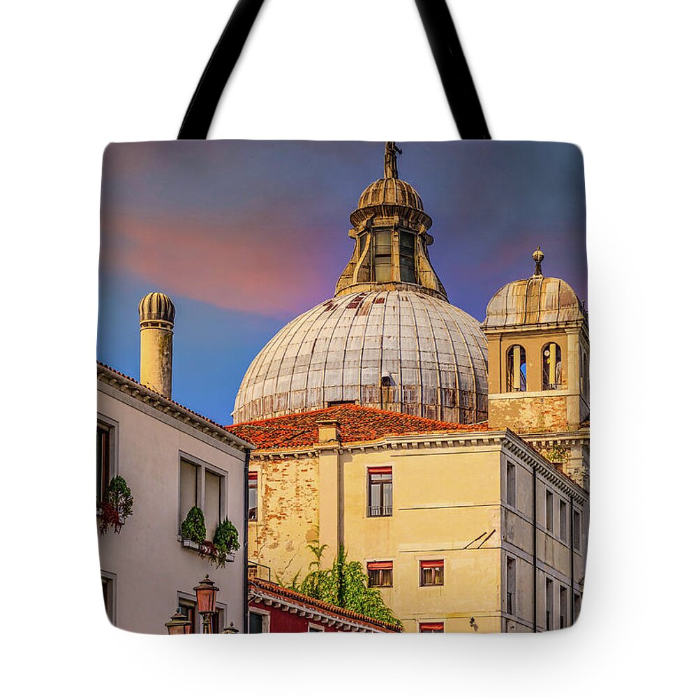 Architecture Tote Bag featuring the photograph Church Dome Beyond Venice Buildings by Darryl Brooks