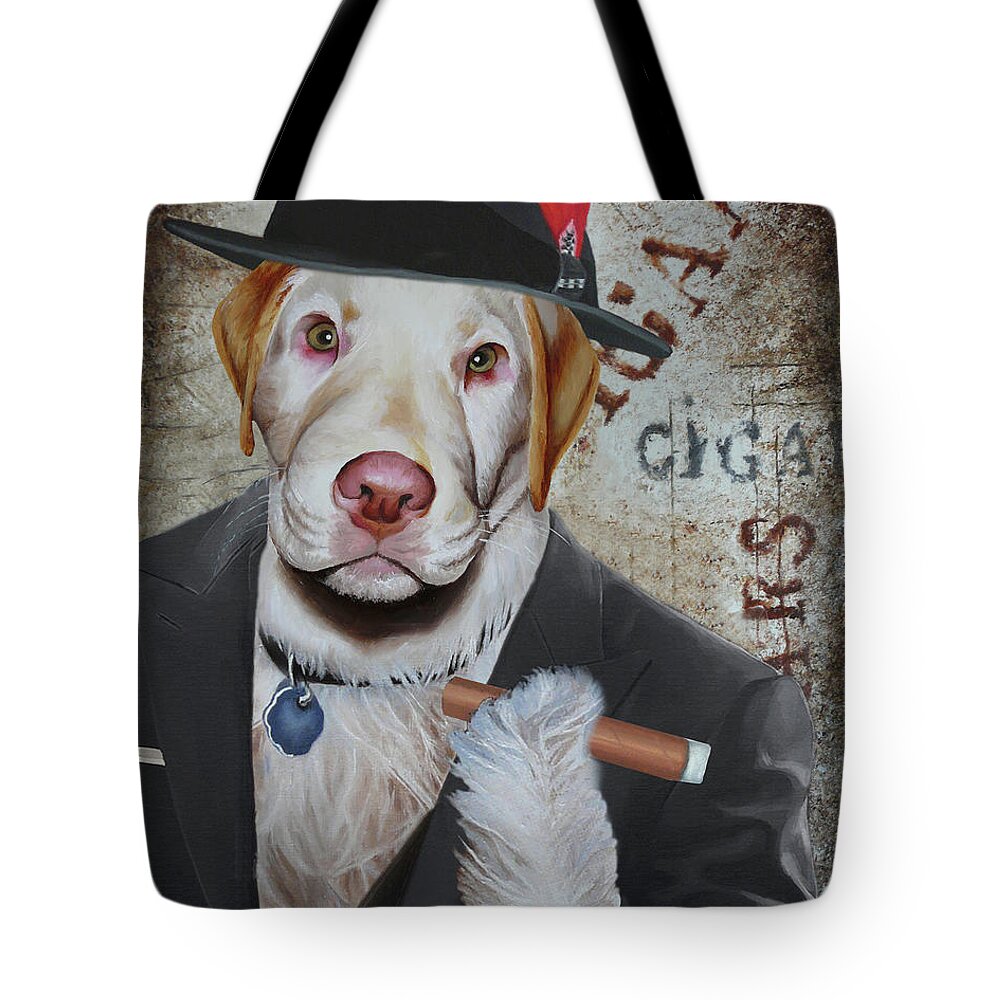 Cigar Dog Tote Bag featuring the painting Cigar Dallas Dog by Vic Ritchey