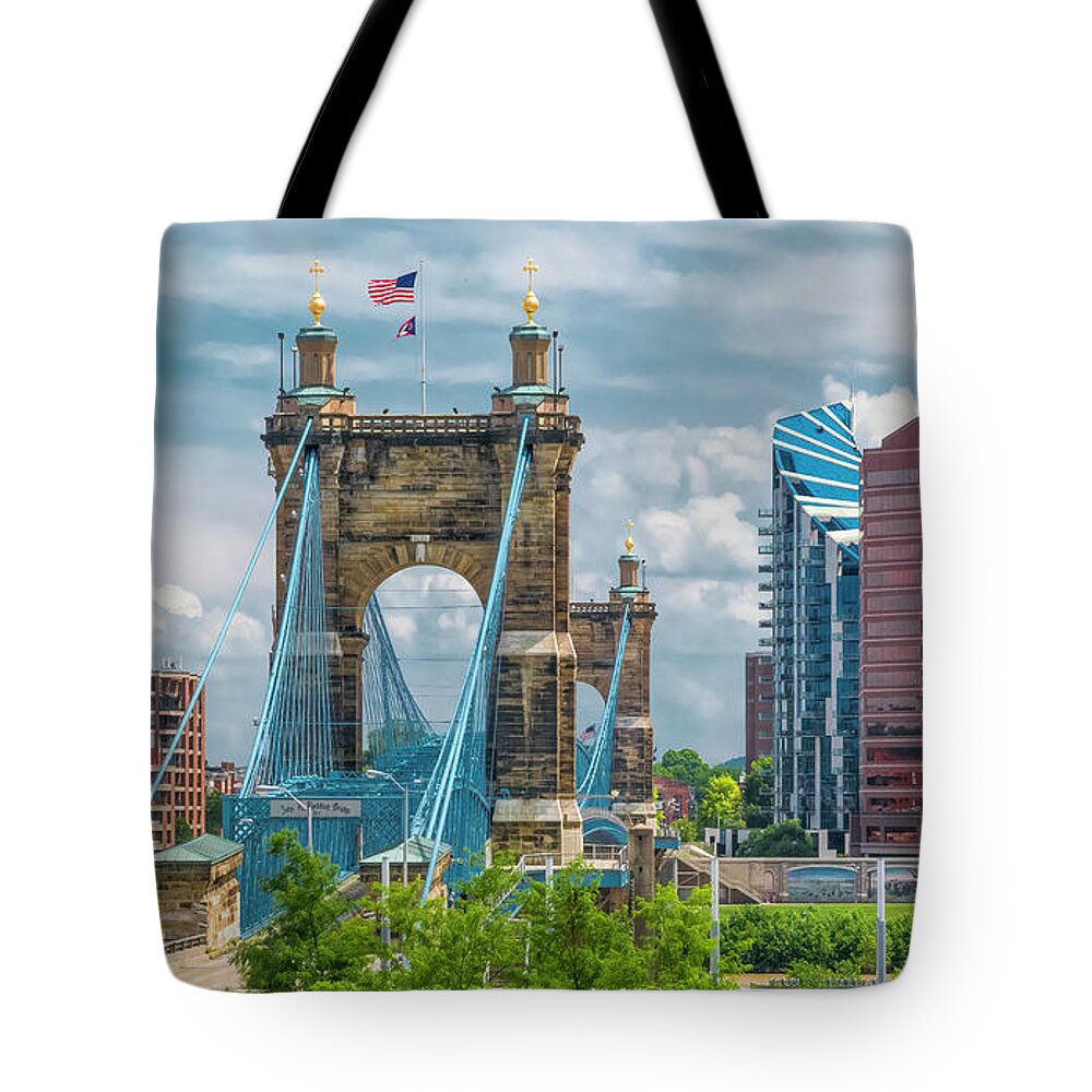 Bridge Tote Bag featuring the photograph Cincinnati Roebling Bridge by Ginger Stein