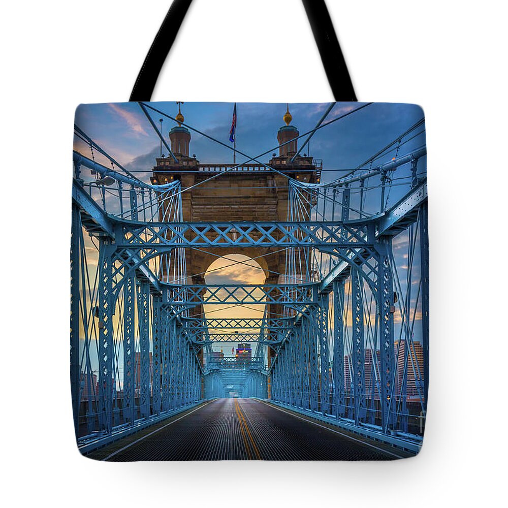 America Tote Bag featuring the photograph Cincinnati Suspension Bridge by Inge Johnsson