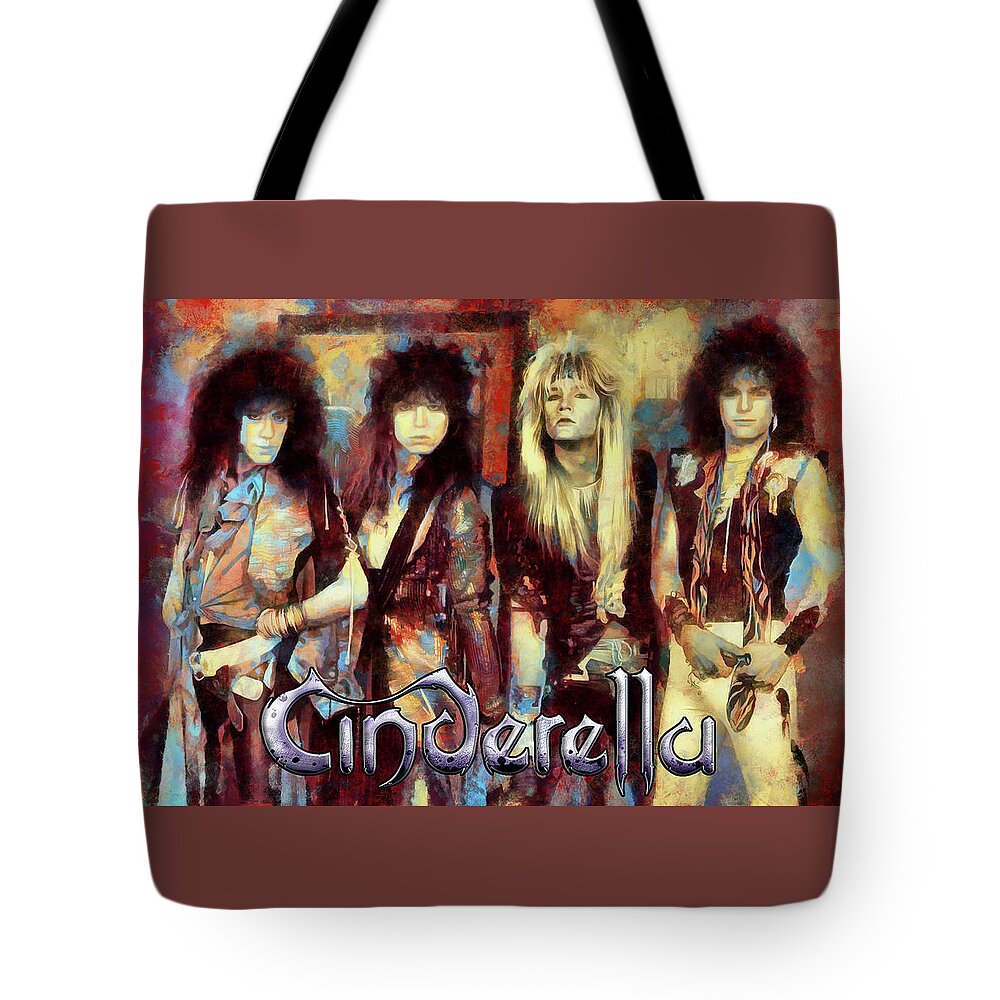 Cinderella Rock Band Tote Bag featuring the mixed media Cinderella Rock Band Art Night Songs by The Rocker Chic