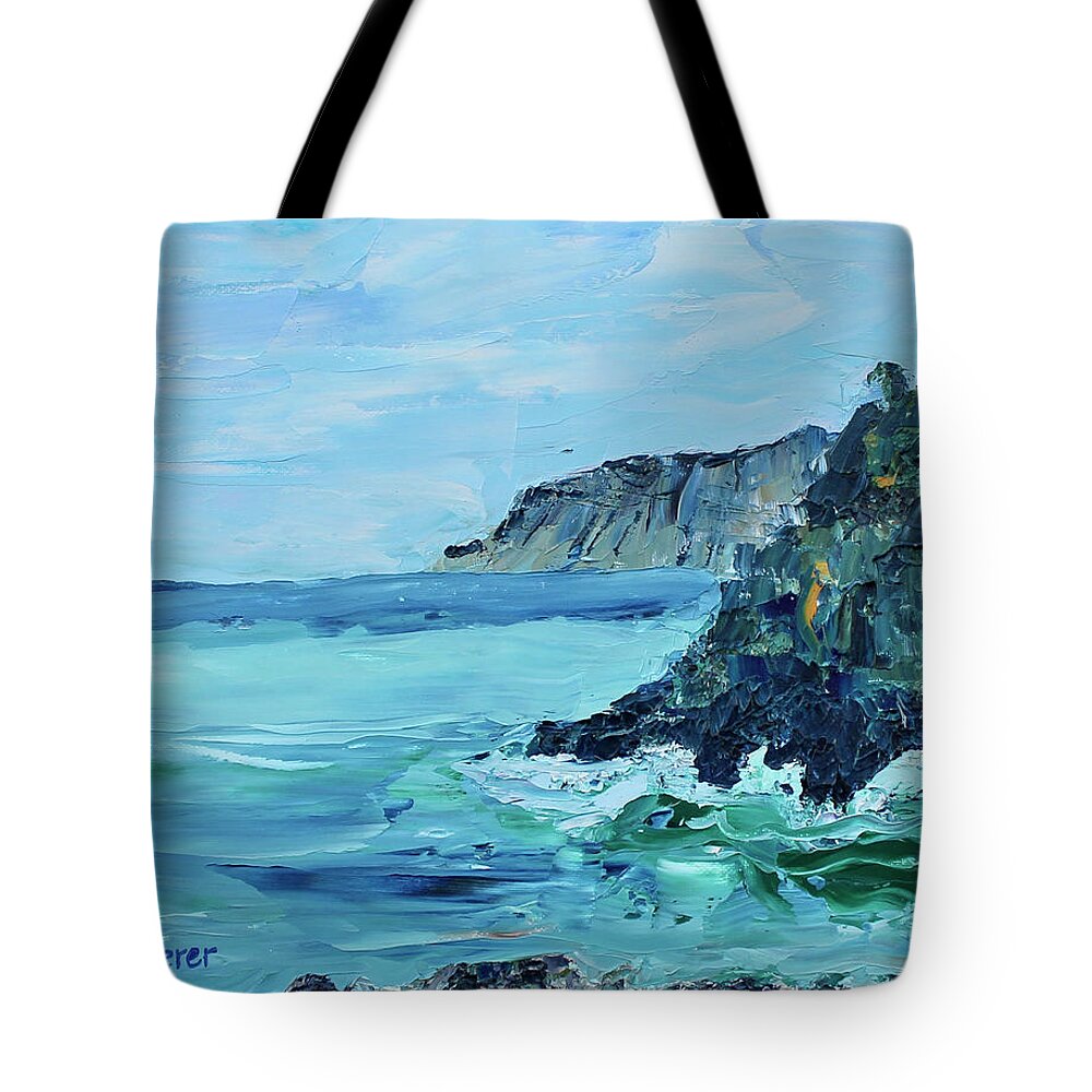 Seascape Tote Bag featuring the painting Cinque Terre 1 by Teresa Moerer