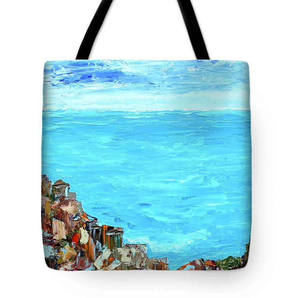 Landscape Tote Bag featuring the painting Cinque Terre 2 by Teresa Moerer