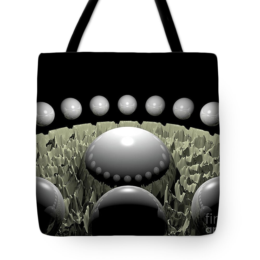 Three Dimensional Tote Bag featuring the digital art Circle of 3D Spheres by Phil Perkins