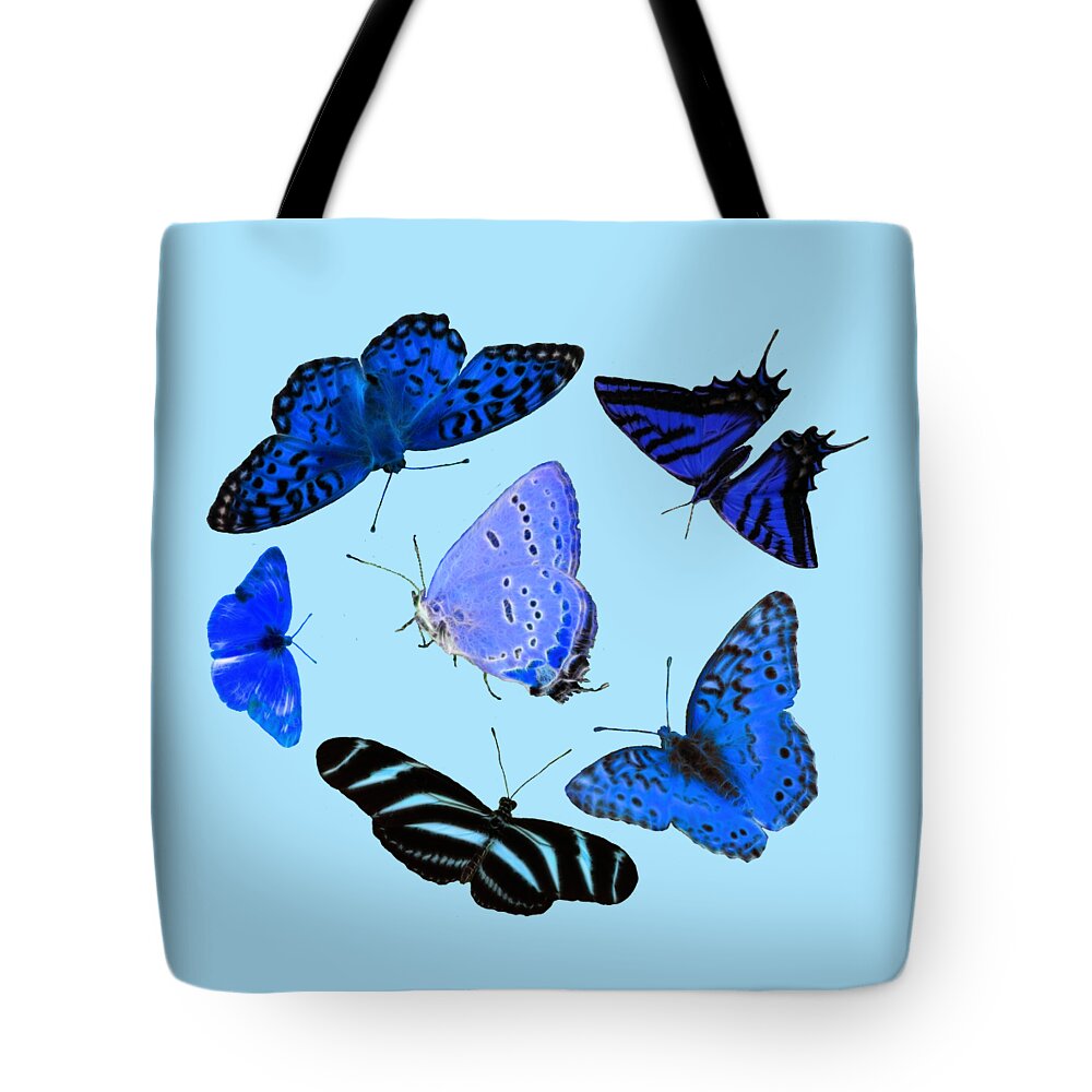 Blue Tote Bag featuring the photograph Circle Of Blue Butterflies - Fractalius by Shane Bechler