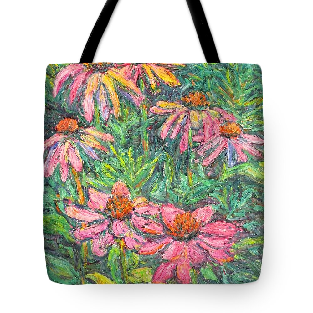 Coneflowers Tote Bag featuring the painting Circle of Coneflowers by Kendall Kessler