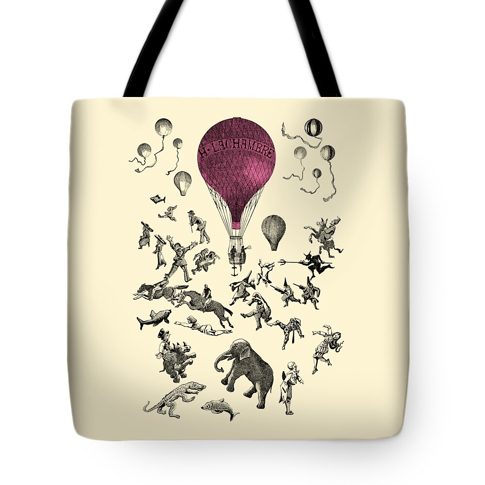 Animals Tote Bag featuring the digital art Circus Hot Air Balloon by Madame Memento