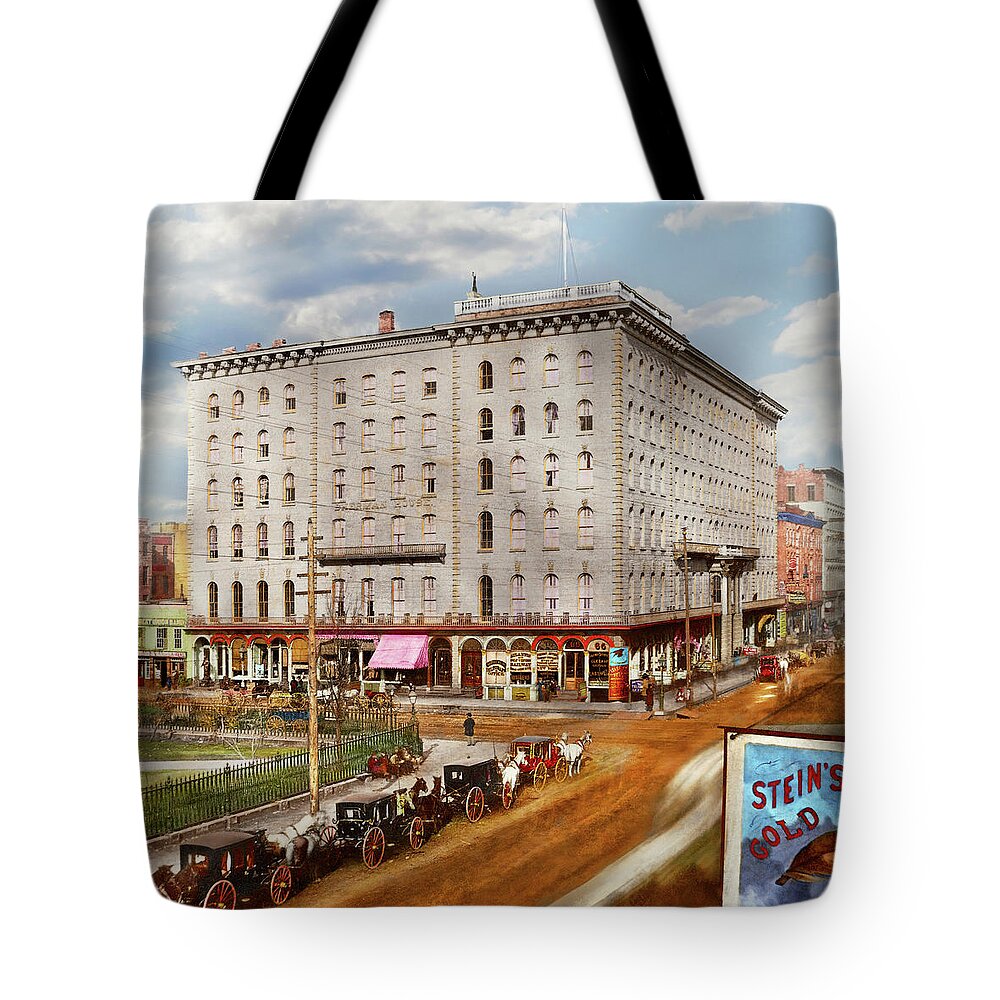 Chicago Tote Bag featuring the photograph City - Chicago, IL - The Sherman House II 1868 by Mike Savad