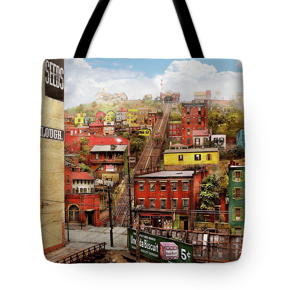 Cincinnati Tote Bag featuring the photograph City - Cincinnati, OH - Climbing up the hill 1915 by Mike Savad