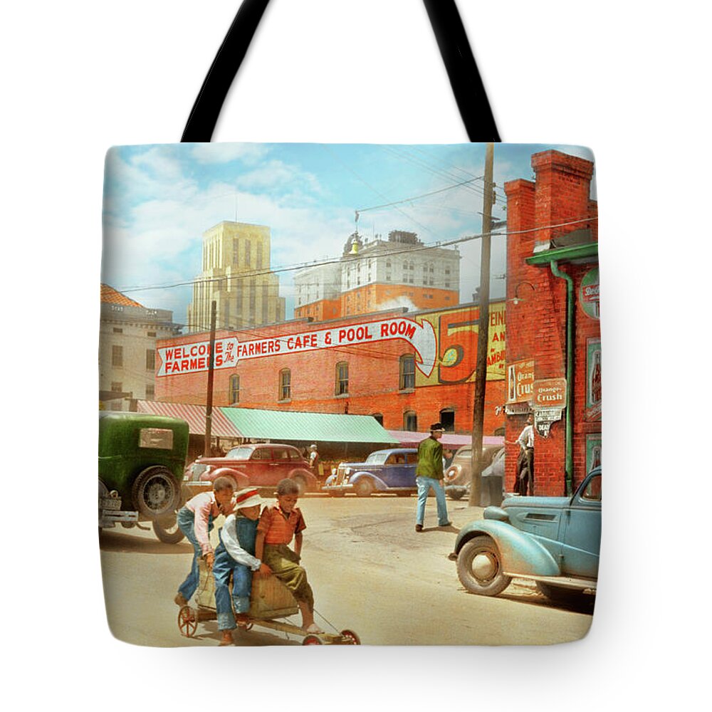 Durham Tote Bag featuring the photograph City - Durham, NC - Kids will be kids 1940 by Mike Savad