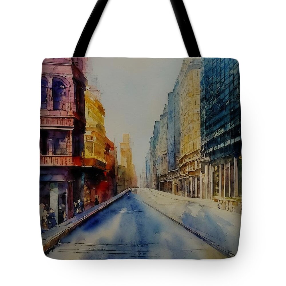 Watercolor Tote Bag featuring the painting City Escapist Vacation Painting by Lisa Kaiser