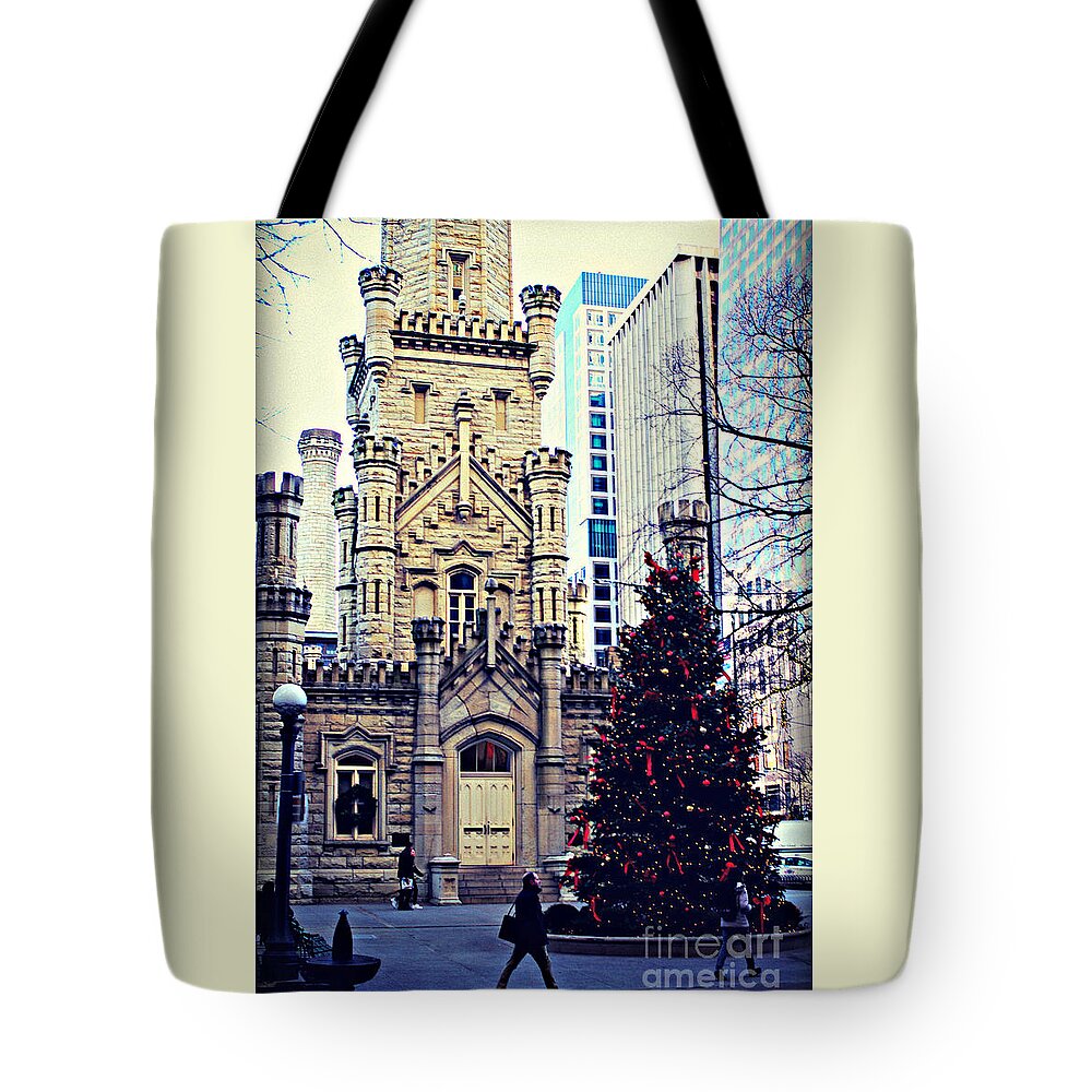  Chicago Tote Bag featuring the photograph City of Chicago Old Water Tower Christmas by Frank J Casella