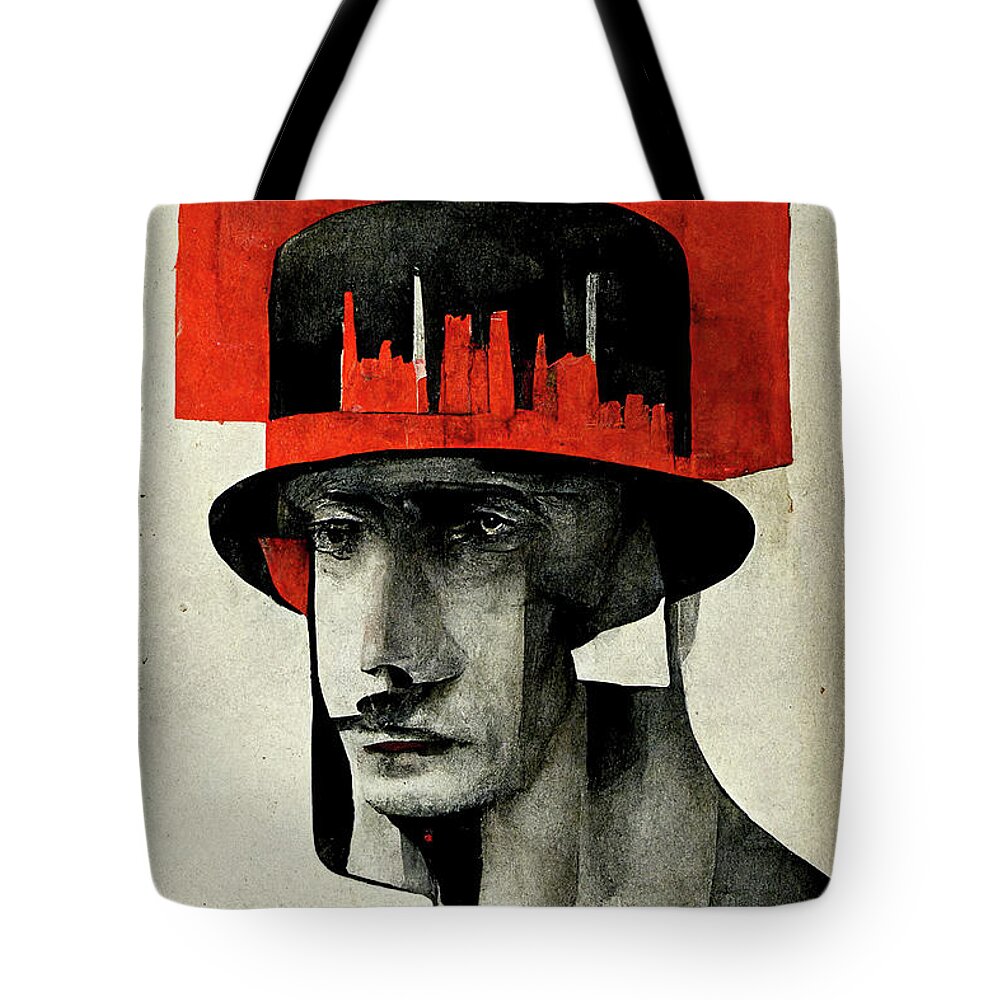 Man Tote Bag featuring the mixed media City Six by Bob Orsillo