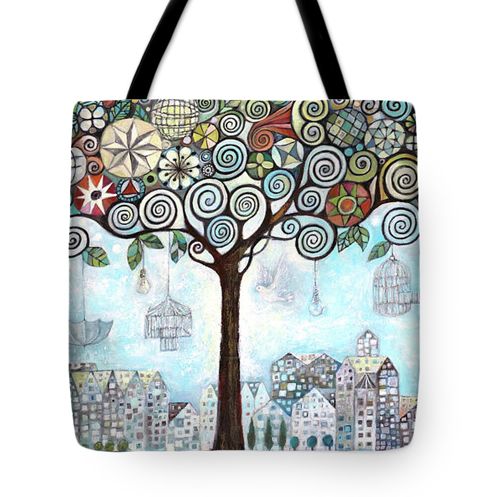 City Tote Bag featuring the painting City Spirit by Manami Lingerfelt
