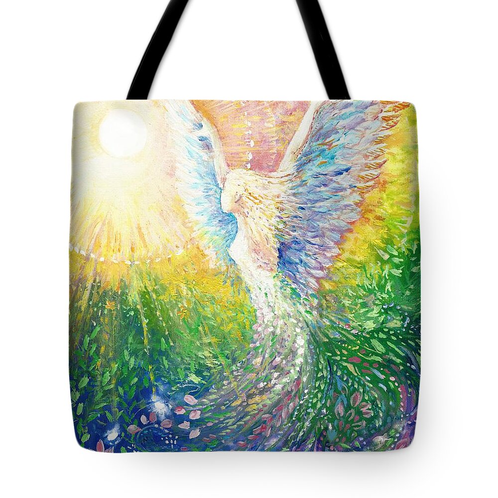 Light Tote Bag featuring the painting Clad in the Light by Merana Cadorette