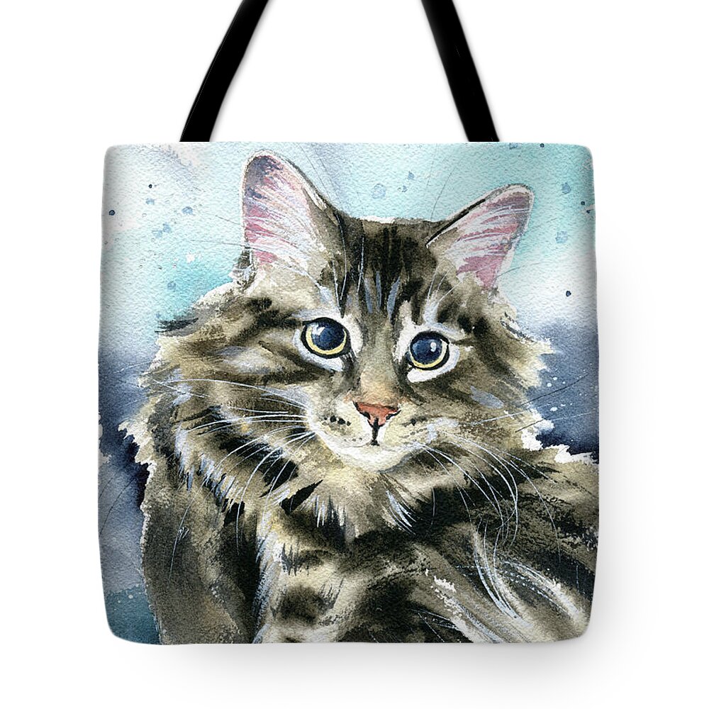 Cats Tote Bag featuring the painting Clancy Fluffy Cat Painting by Dora Hathazi Mendes