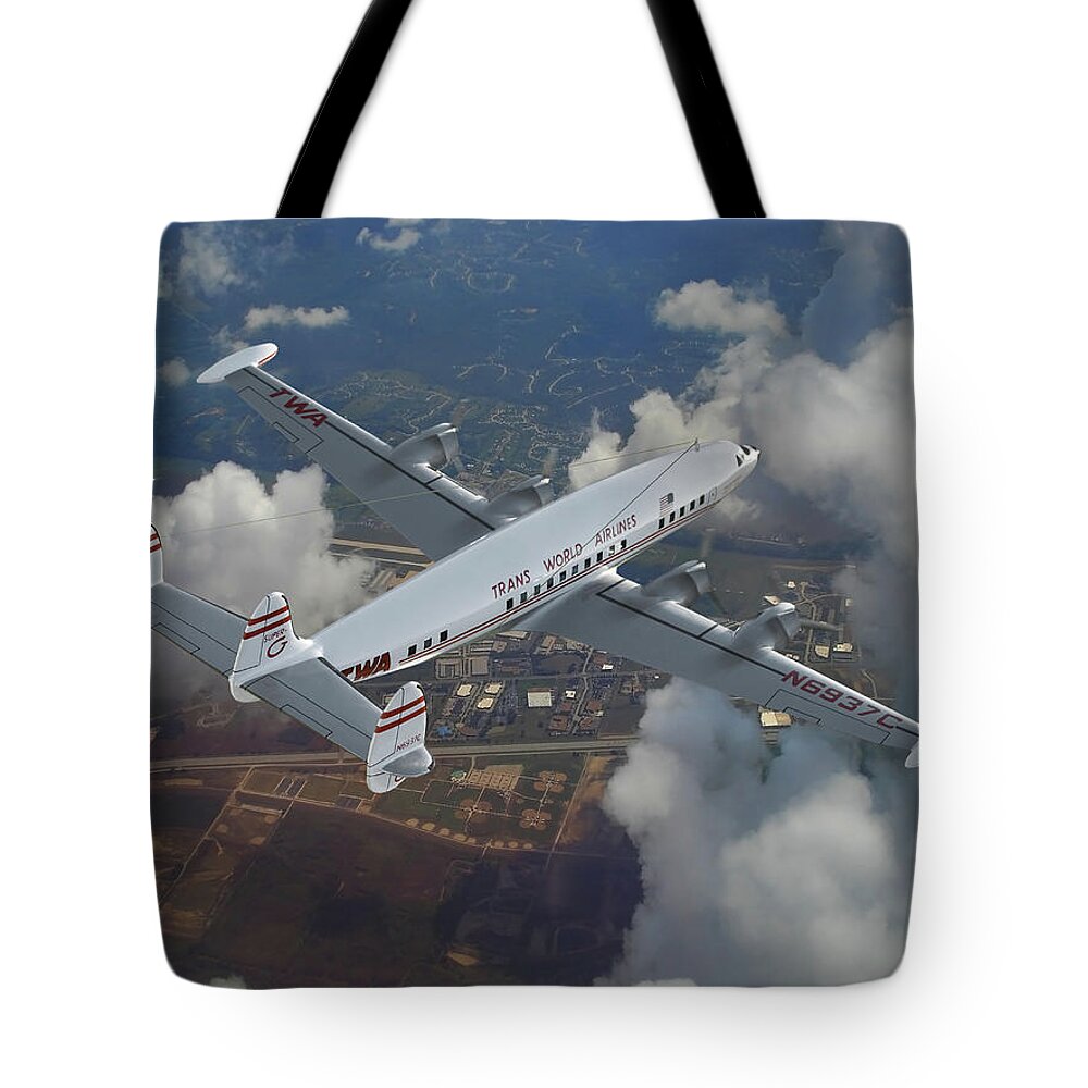 Trans World Airlines Tote Bag featuring the digital art Classic Trans World Airlines Constellation by Erik Simonsen