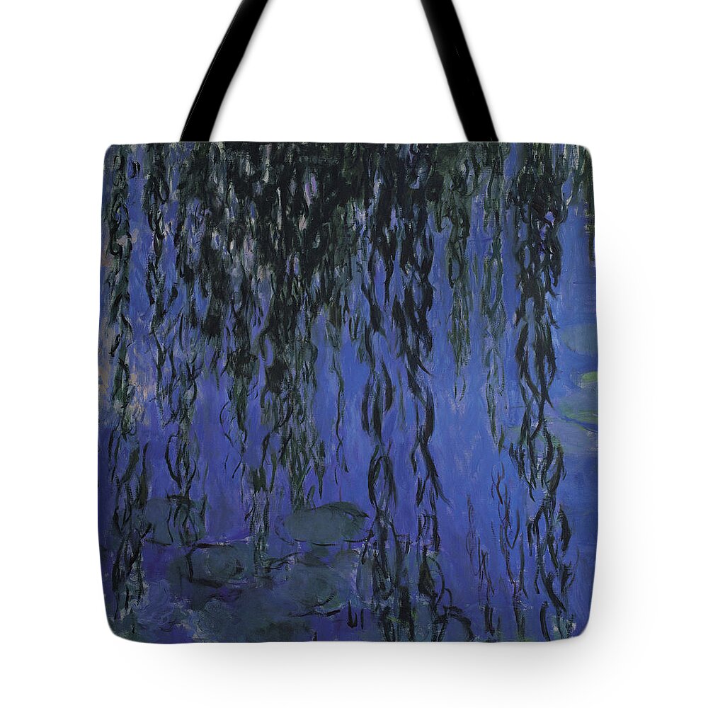 Claude Monet  Meadow In Givernyclaude Monet  Meadow In Givernyclaude Monet  Meadow In Givernyclaude Monet  Meadow In Givernyclaude Monet  Meadow In Givernyclaude Monet  Meadow In Givernyclaude Monet  Meadow In Giverny Tote Bag featuring the painting Claude Monet Water Lilies and Weeping Willow Branches by MotionAge Designs