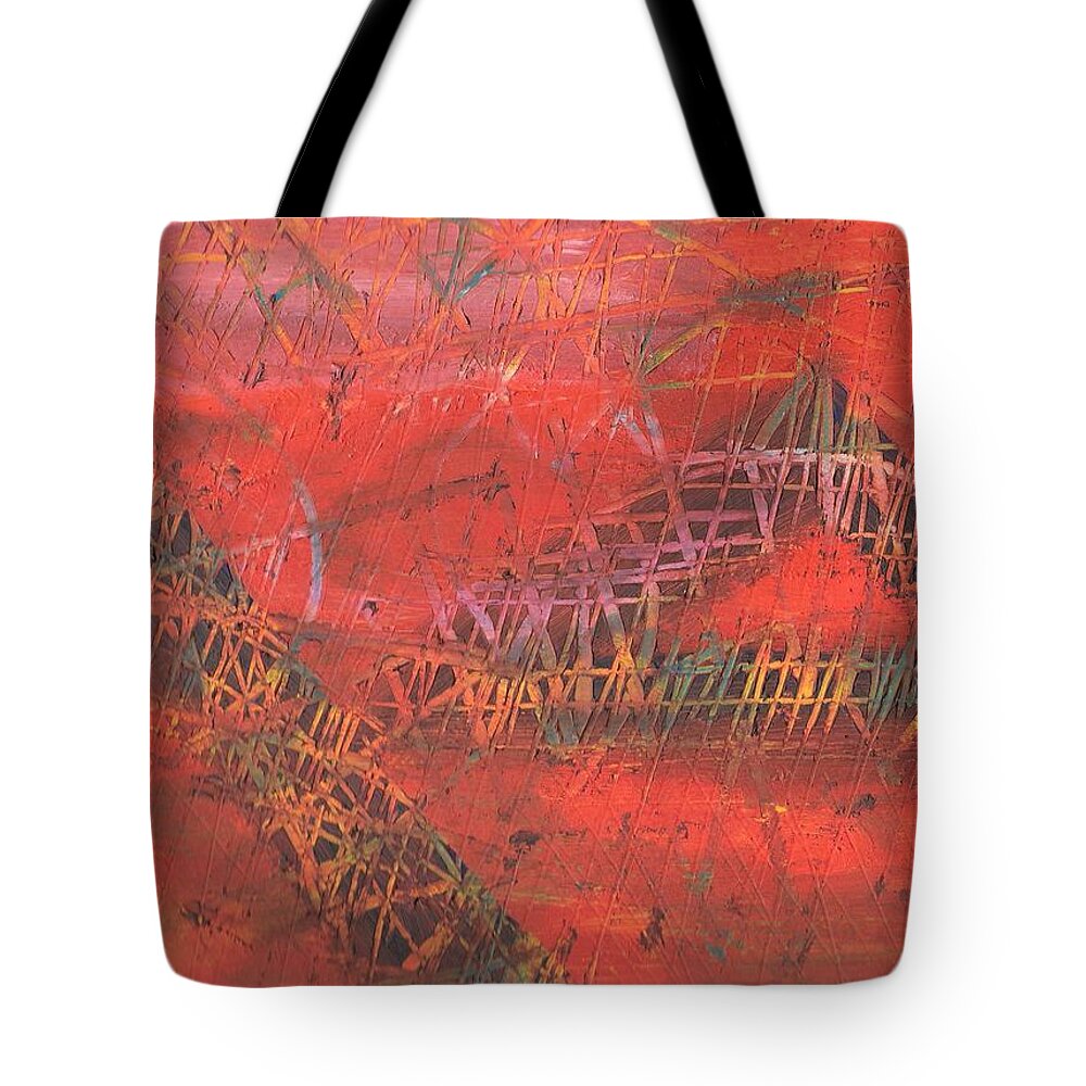 Red Tote Bag featuring the painting Clawing through the Process by Esoteric Gardens KN