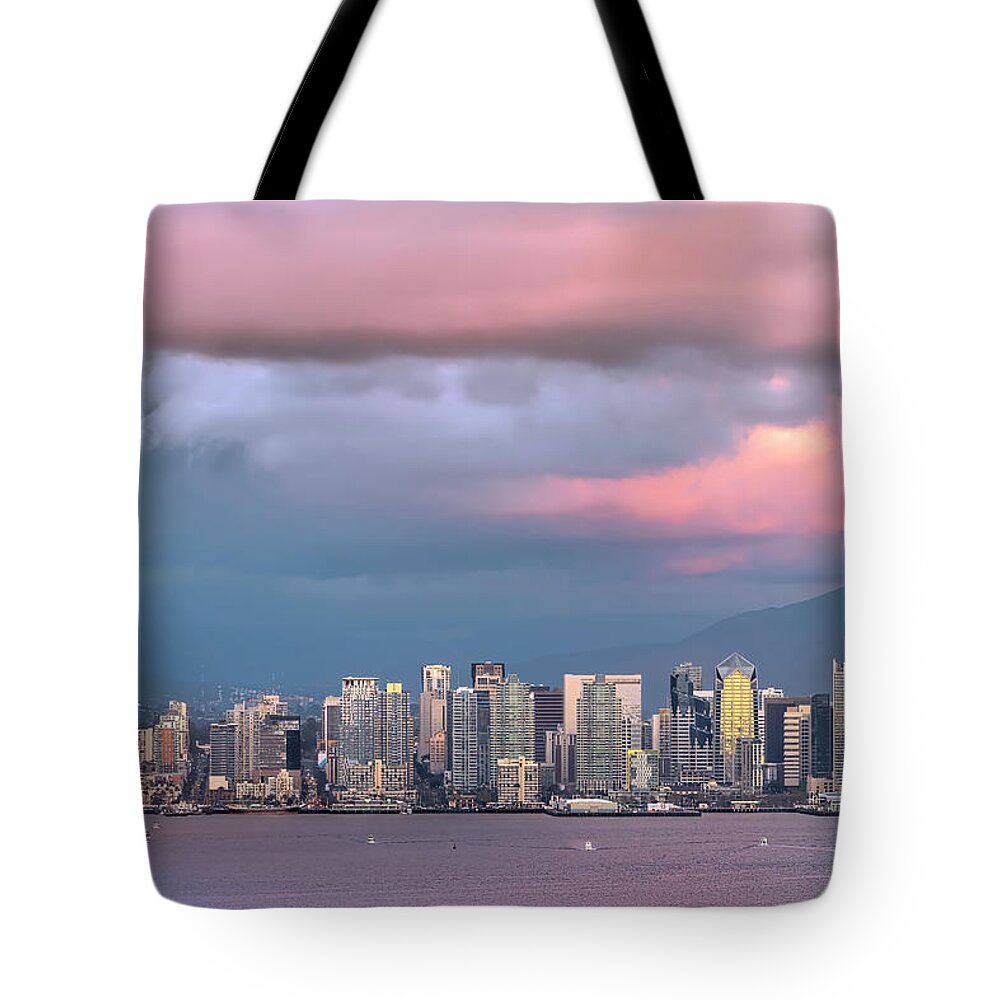 San Diego Sunset Storm Pink Tote Bag featuring the photograph Clearing Storm by Dan McGeorge