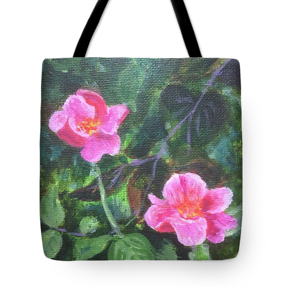 Pink Flowers Tote Bag featuring the painting Primrose by Terre Lefferts