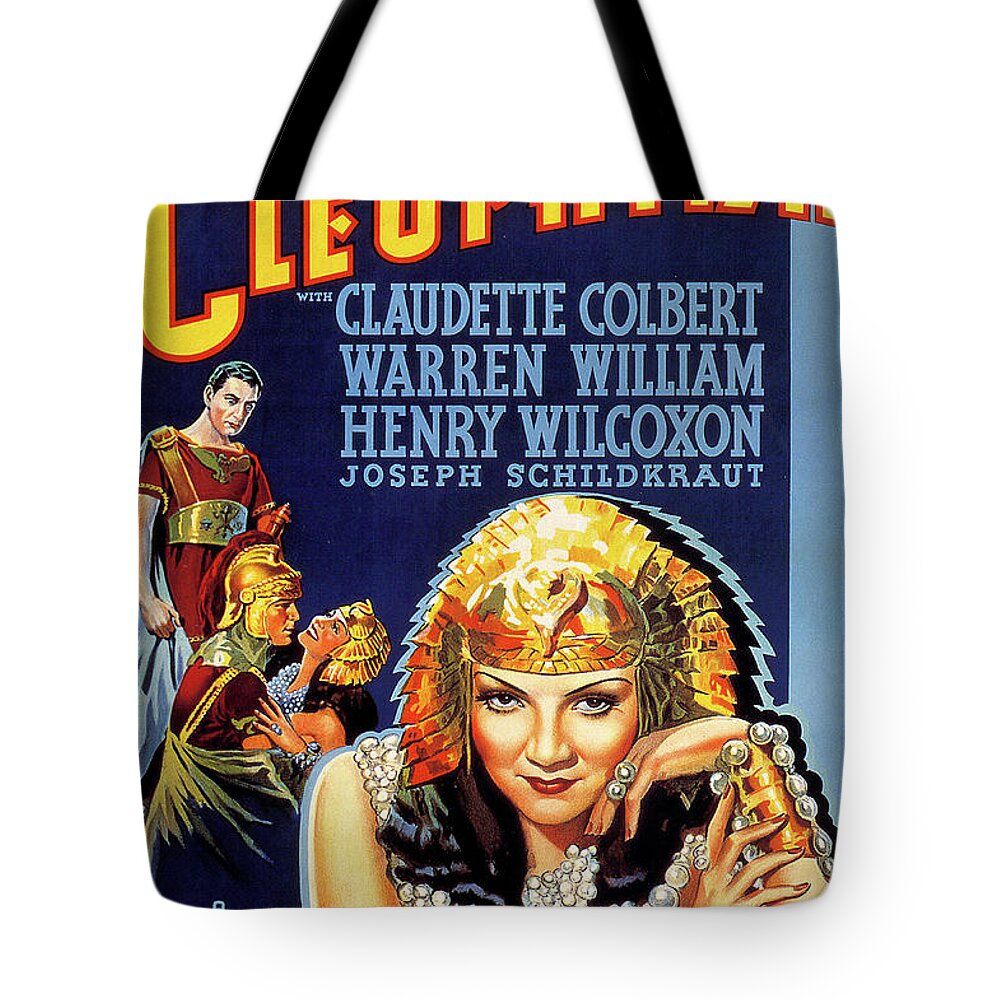 Cleopatra Tote Bag featuring the mixed media ''Cleopatra'' movie poster 1934 by Stars on Art
