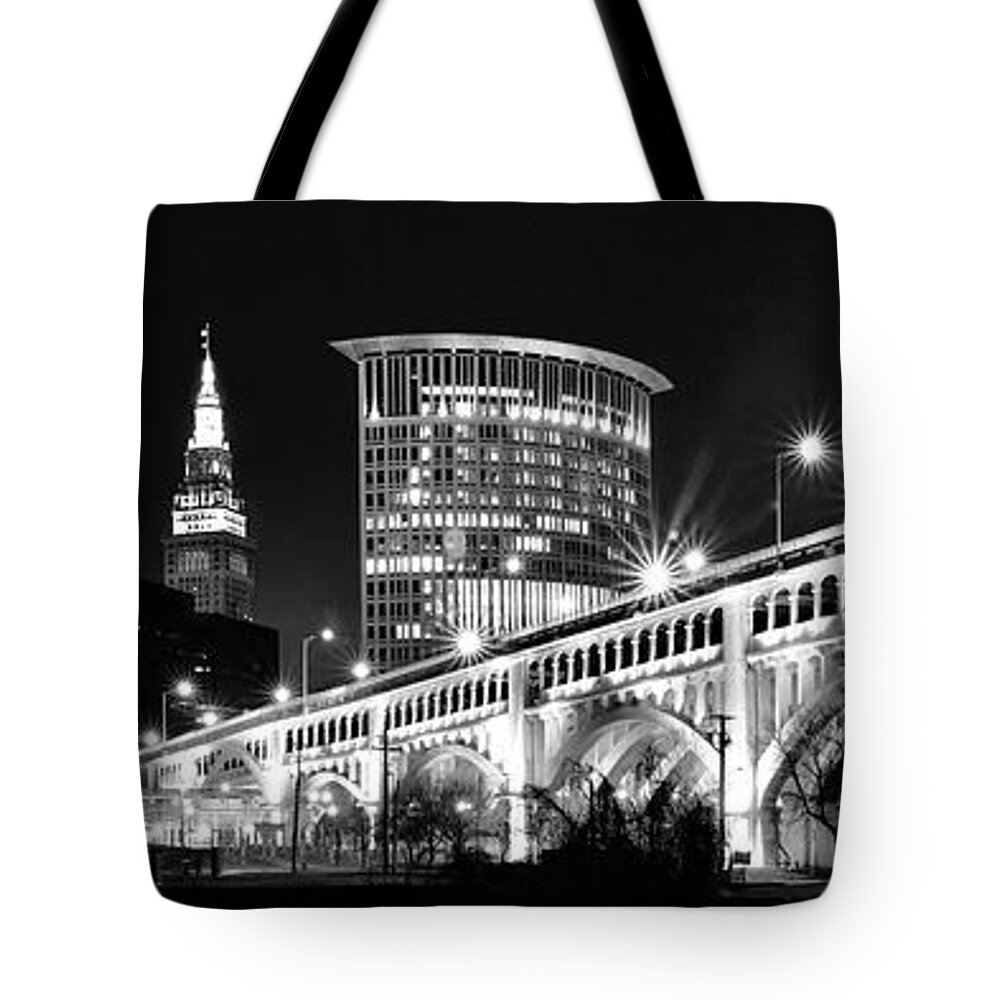 Cleveland Tote Bag featuring the photograph Cleveland Skyline by Frozen in Time Fine Art Photography