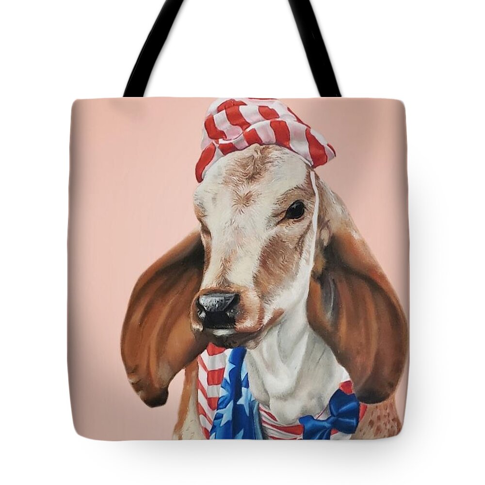 Cow Art Tote Bag featuring the painting Clifford in pink by Alexis King-Glandon
