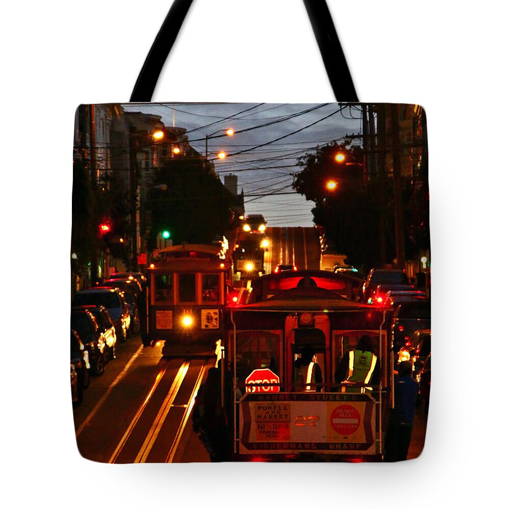 Historic Cable Cars Tote Bag featuring the photograph Climbing Those Hills by fototaker Tony