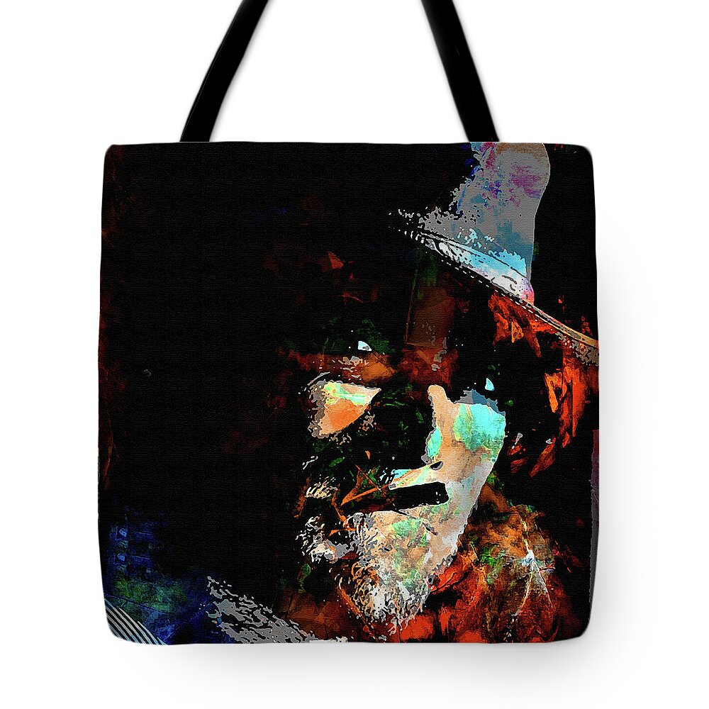 Clint Eastwood Tote Bag featuring the digital art Clint Eastwood - 2 psychedelic portrait by Movie World Posters