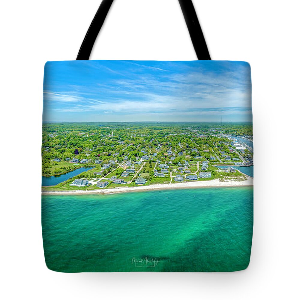 Falmouth Tote Bag featuring the photograph Clinton Ave Falmouth Inner Harbor by Veterans Aerial Media LLC