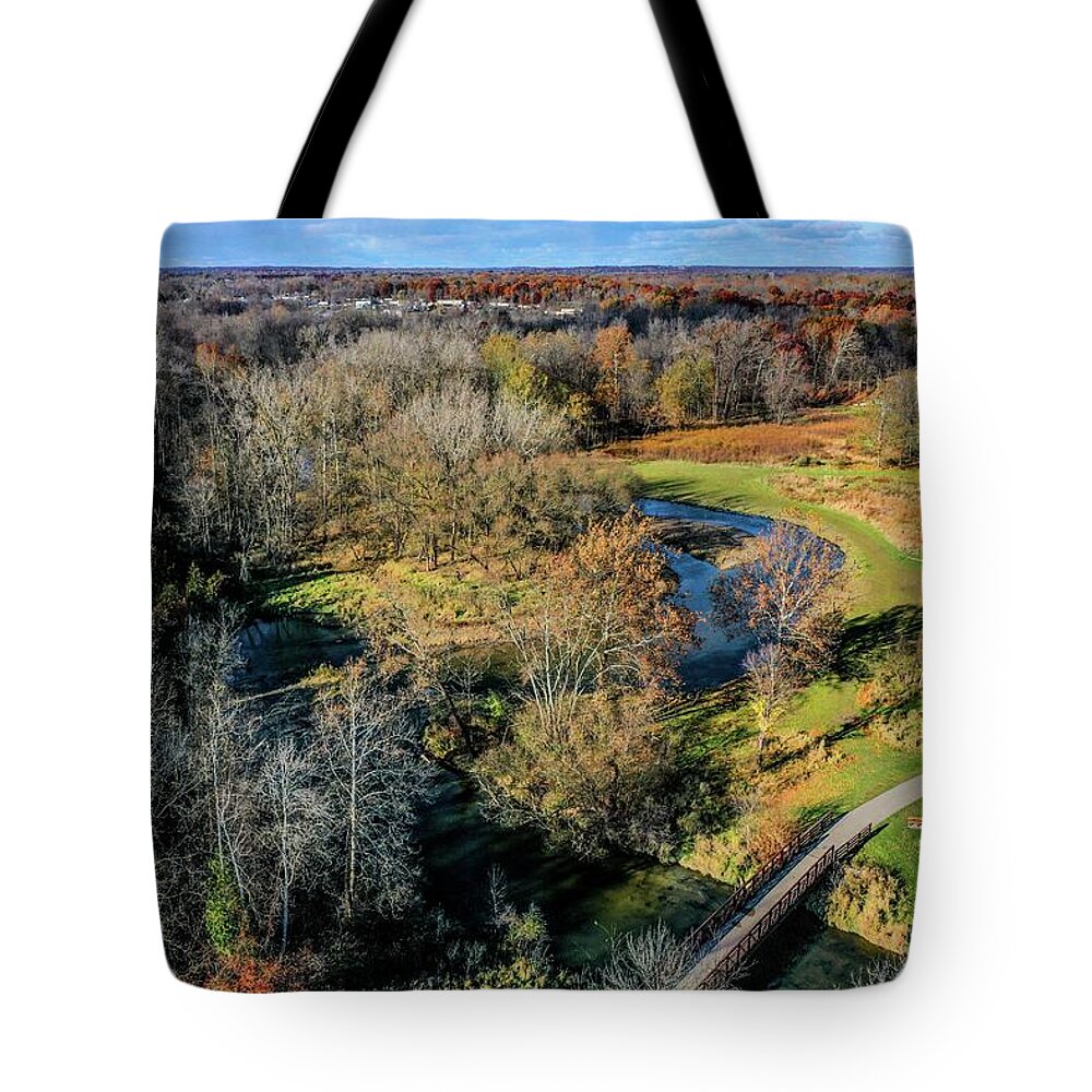 Rochester Tote Bag featuring the photograph Clinton River in River Bend PARK DJI_0392 by Michael Thomas