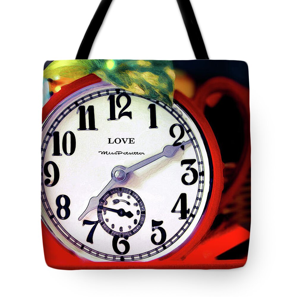 Art Tote Bag featuring the digital art Clock in the Garden Painting by Miss Pet Sitter