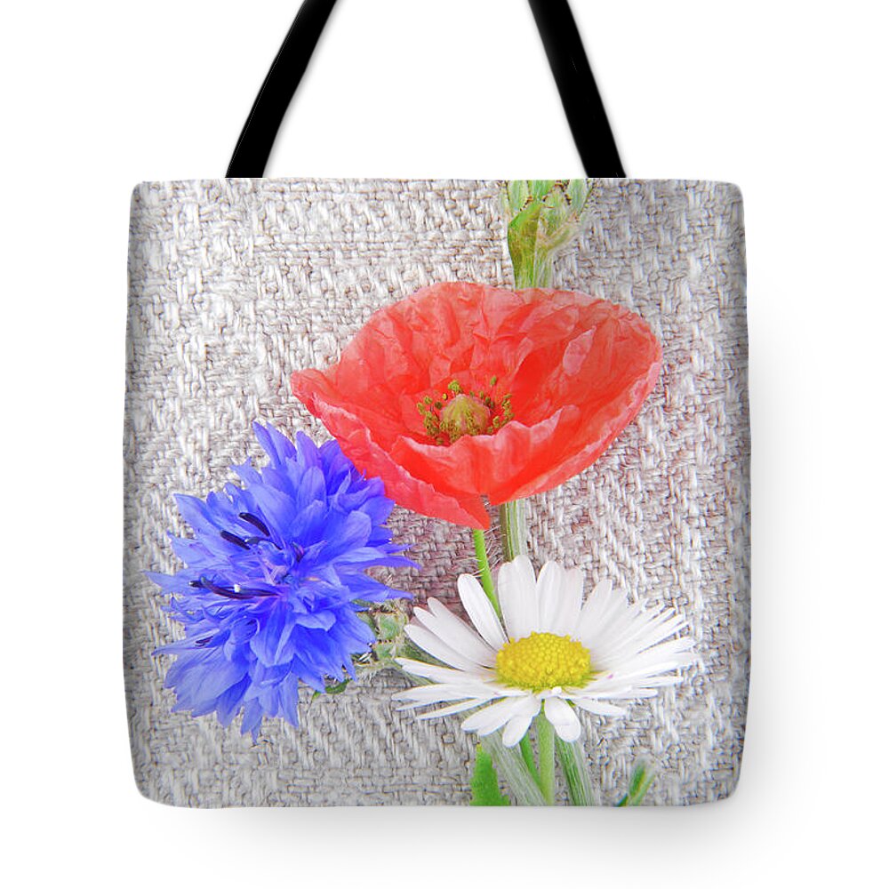 Rural Tote Bag featuring the photograph Close Up Of The Poppy And Cornflower by Severija Kirilovaite