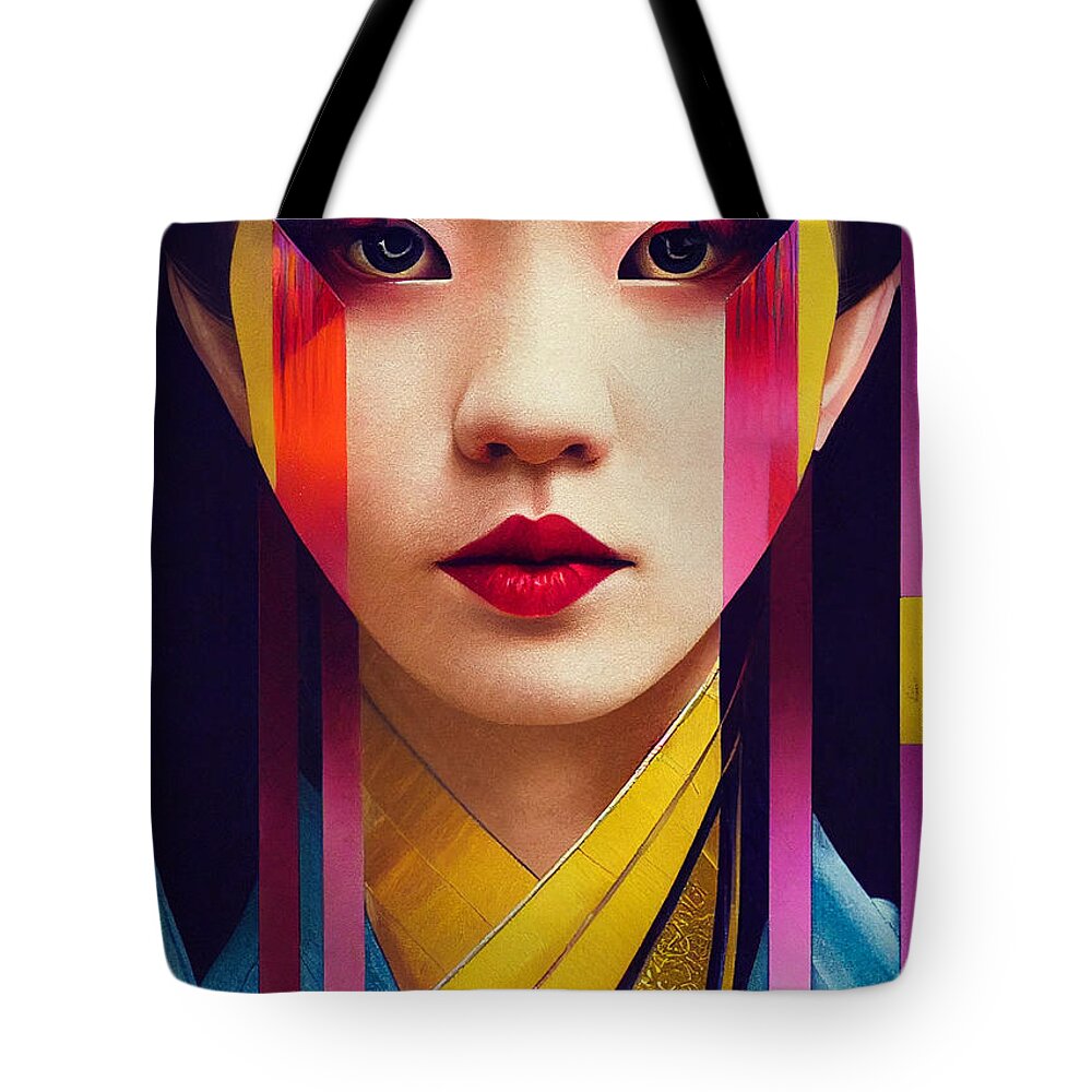 Beautiful Tote Bag featuring the painting close up Portrait of a beautiful samurai prince 9599083b 11ad 8999 93c9 18dfcbfd9d5e by MotionAge Designs