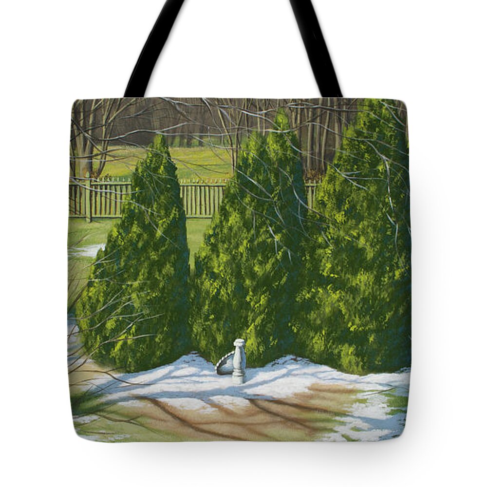 Landscape Tote Bag featuring the painting Closed for Winter by Timothy Stanford