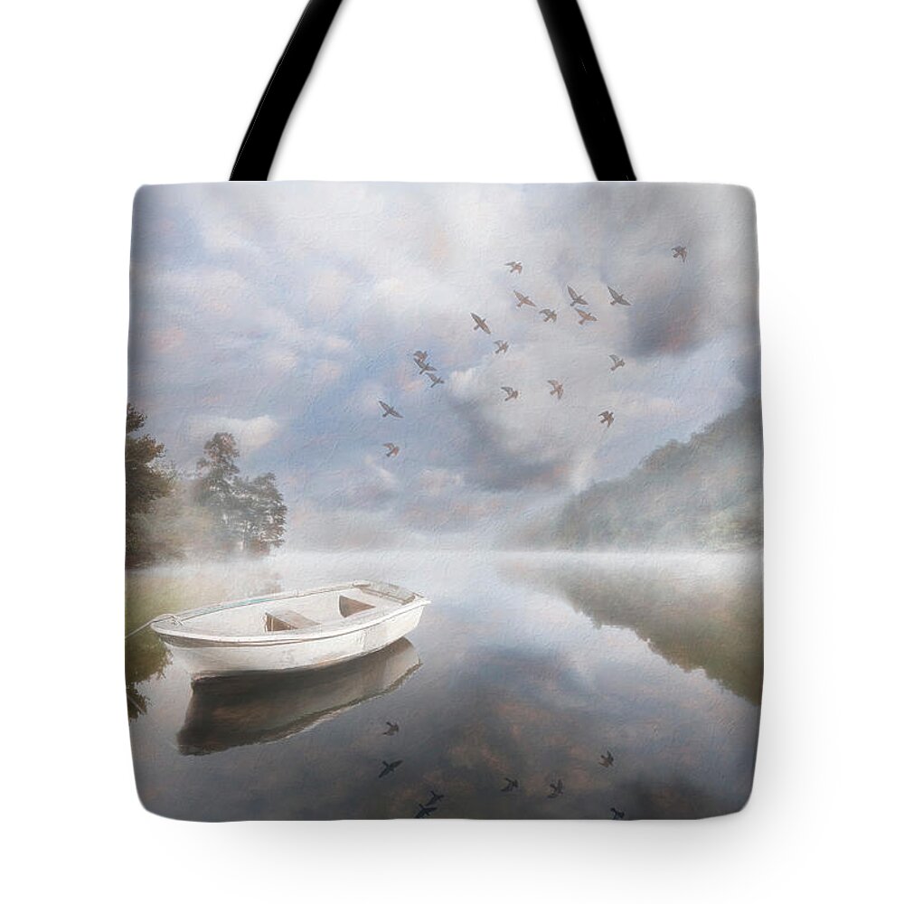 Birds Tote Bag featuring the photograph Clouds in the Lake Painting by Debra and Dave Vanderlaan