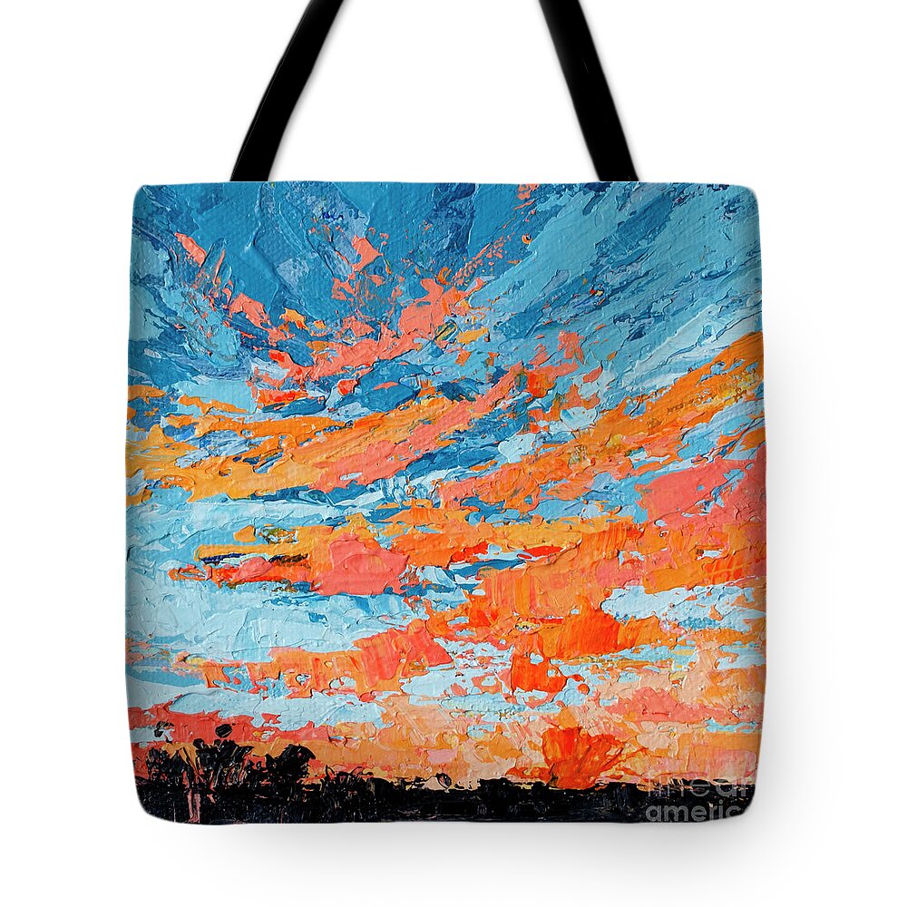 Sky Painting Tote Bag featuring the painting Cloudscape Orange Sunset Over and Open Field by Patricia Awapara