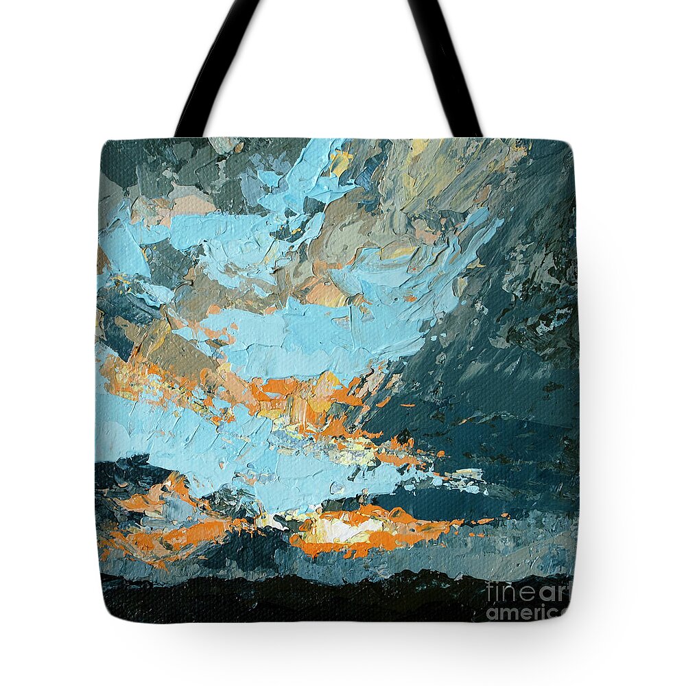 Sky Painting Tote Bag featuring the painting Cloudscape Stormy Sky at the Front Range Colorado in August by Patricia Awapara
