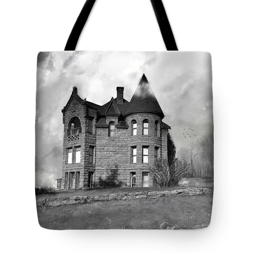Castle Tote Bag featuring the digital art Cloudy Castle by Susan Kinney