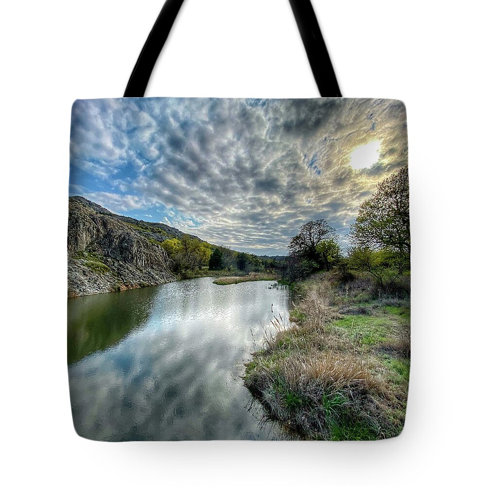 Clouds Tote Bag featuring the photograph Cloudy Reflection by Pam Rendall