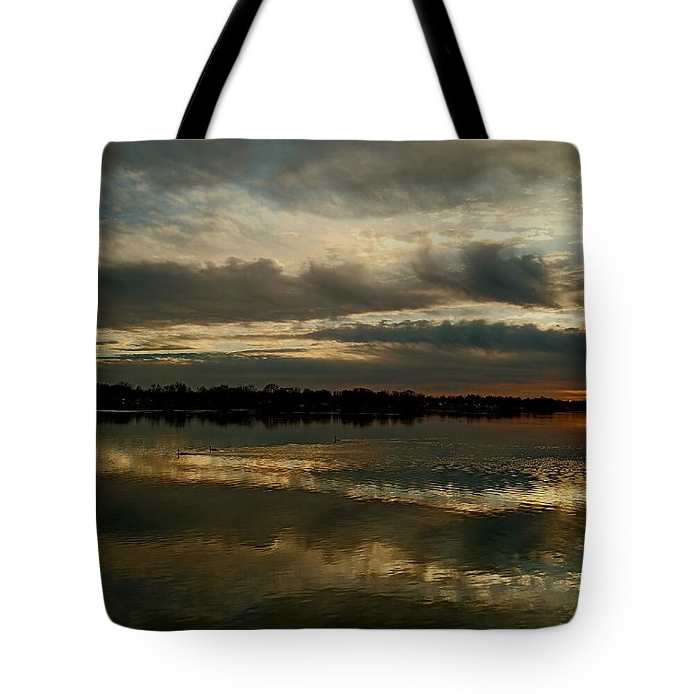 Wildlife Tote Bag featuring the photograph Cloudy Swannee Upper Niagara Sunset by fototaker Tony