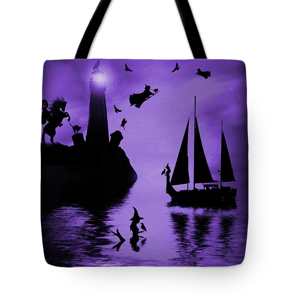 Halloween Tote Bag featuring the photograph Coastal Halloween with Mermaids, Witches and the Headless Horseman by Stephanie Laird