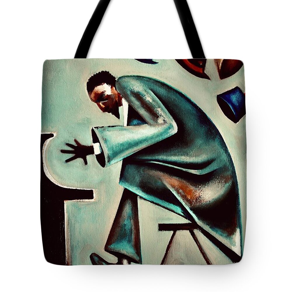 Thelonious Monk Tote Bag featuring the painting Coat and Hats / Thelonious Monk by Martel Chapman