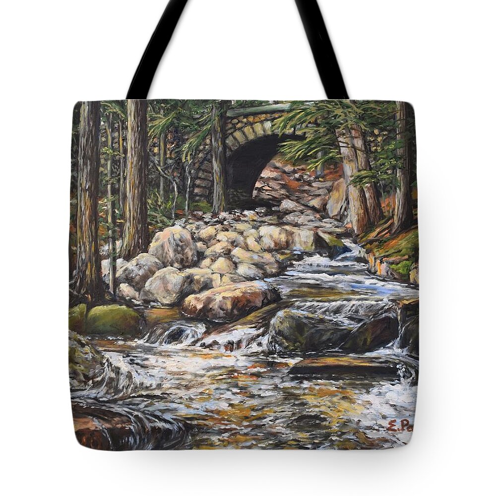 Maine Tote Bag featuring the painting Cobblestone Bridge, Acadia National Park by Eileen Patten Oliver